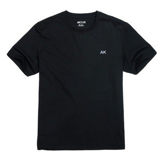 AKCLUBAK男装夏季新款复古纯色印花透气亲肤圆领短袖T恤男2300218 黑色 S