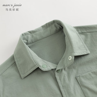 马克珍妮【超轻速干】男童工装户外Polo短袖衬衫夏装240526 灰绿色 140cm