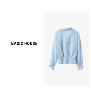 Basic House/百家好秋季时尚气质小众翻领长袖衬衫B0623H54682 蓝色 S80-110斤