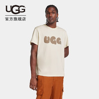 UGG夏季男士休闲舒适纯色字母LOGO圆领短袖泡泡T恤1156450 CRM | 乳白色 M