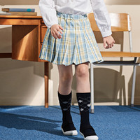 戴维贝拉 女童菱格袜子2024春装新款中大童弹力棉袜中筒袜儿童洋气