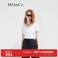 MO&Co. 摩安珂 季简约U领原创胶章简约短袖T恤MBC2TEET11打底 漂白色 M/165