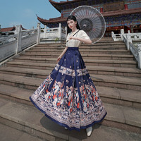 景华年 夏新中式改良汉服成人女装国风复古刺绣上衣一片式印花马面裙套装 白色上衣 M