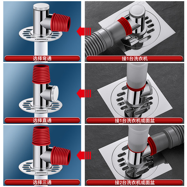 HSAK 汉鲨 洗衣机地漏专用接头排水管防返溢防臭洗衣机地面防虫双排下水