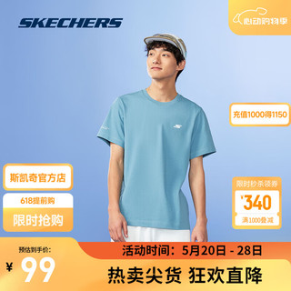 SKECHERS 斯凯奇 男女款速干索罗娜运动T恤短袖舒适轻便短袖衫上衣P224W098 男款-亚德里亚蓝/030N M