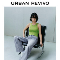URBAN REVIVO 女士时尚编织纹理棉质短款无袖针织背心 UWL940065 草绿 XS