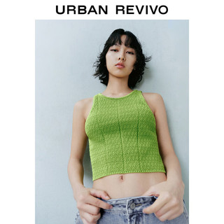 URBAN REVIVO 女士时尚编织纹理棉质短款无袖针织背心 UWL940065 草绿 XL