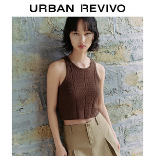 URBAN REVIVO 女士时尚编织纹理棉质短款无袖针织背心 UWL940065 深棕色  S