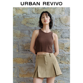 URBAN REVIVO 女士时尚编织纹理棉质短款无袖针织背心 UWL940065 深棕色 XL