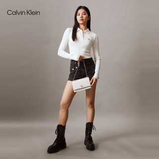 Calvin Klein女包简约金属搭扣链条翻盖式ck荔枝纹斜挎单肩腋下包DH2806