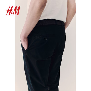 H&M2024夏季男装修身版棉质休闲裤1234995 黑色 170/72