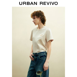 URBAN REVIVO 女装时尚休闲简约趣味萌宠短袖T恤衫 UWL440159 浅卡其 S