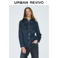 URBAN REVIVO UR2024春季新款女装时尚高街复古水洗双口袋牛仔衬衫UWJ840011