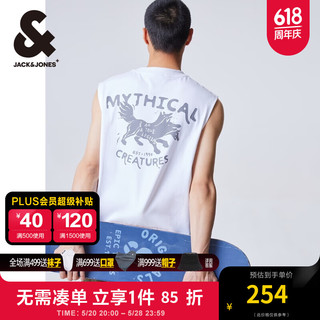 杰克·琼斯（JACK&JONES）夏季宽松圆领无袖T恤舒适潮流字母刺绣胶印背心男装224201183 A06 本白色 常规 A06 本白色 185/104A/XL