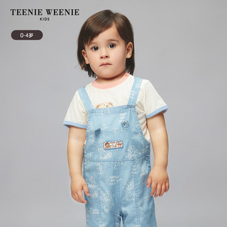 Teenie Weenie Kids小熊童装24夏季男宝宝卡通印花牛仔背带裤 浅蓝色 90cm