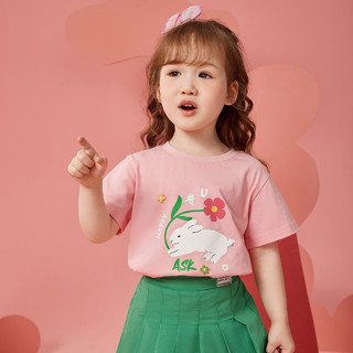 ASK JUNIOR女童短袖T恤2024夏小童小兔印花打底衫凉感短袖 粉色 90