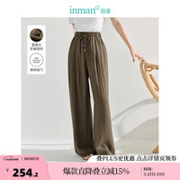茵曼（INMAN）莱赛尔亚麻直筒裤2024夏季女装新款系带松紧腰褶皱宽松长裤