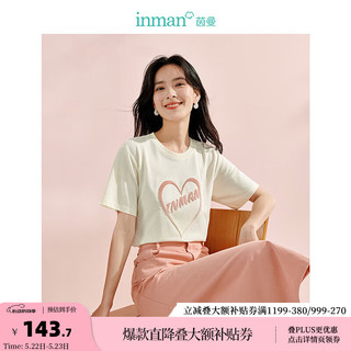 茵曼（INMAN）2024夏季女装爱心刺绣约会度假LOGO短袖圆领休闲T恤 杏色 L