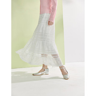 茵曼（INMAN）重工立体绣花半身裙2024夏女装设计感小众镂空显瘦A字裙 珍珠白 S