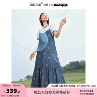 茵曼（INMAN）米雷系列100%纯棉牛仔吊带裙2024夏季女装提花宽松蛋糕连衣裙 牛仔蓝 L