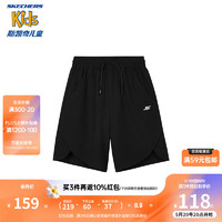 SKECHERS 斯凯奇 男童五分裤黑色弹力2024夏季儿童舒适运动短裤P224B035 165