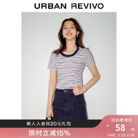 URBAN REVIVO UR2024春季女装时尚休闲撞色条纹正肩圆领短袖T恤UWG440034 本白条纹 M