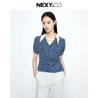 NEXY.CO 奈蔻 夏季桑蚕丝时尚气质波点衬衫女真丝短袖衬衣