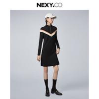 NEXY.CO 奈蔻 春秋运动风休闲通勤女撞色显瘦直筒裙T恤小黑裙