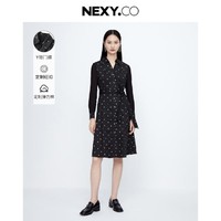 NEXY.CO 奈蔻 夏季休闲商务通勤拼接修身中长裙POLO领小黑裙女