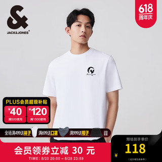 杰克·琼斯（JACK&JONES）男装短袖男潮流百搭牙刷绣半袖上衣男纯棉圆领短袖T恤男夏季衣服 A06 本白色 常规 A06 本白色 175/96A/M