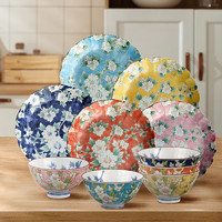 美浓烧 Mino Yaki）日本进口木槿花餐具套装家用日式陶瓷碗盘10件套 木槿花10件套 10头