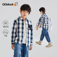 QQ duck 可可鸭 童装儿童衬衫男童格子衬衣大童外套学生青少年衣服蓝白格；160