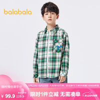 巴拉巴拉 男童衬衫儿童衬衣长袖秋中大童童装格子复古 绿白色调00441 165cm