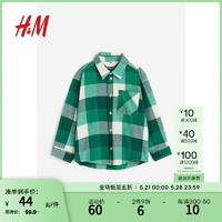 H&M 童装男童衬衫春季六一儿童节礼物格纹棉质法兰绒上衣1163548 绿色/格纹 120/64