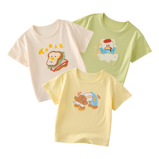棉花堂童装男女童短袖t恤洋气儿童半袖宝宝上衣夏款女童 组合一:黄色,米白,绿色 120/60