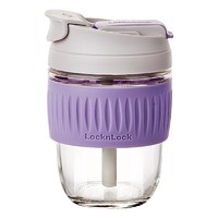 LOCK&LOCK 简约玻璃杯手持咖啡杯 便携式吸管杯一盖两用随手茶水杯子 紫色 350ML