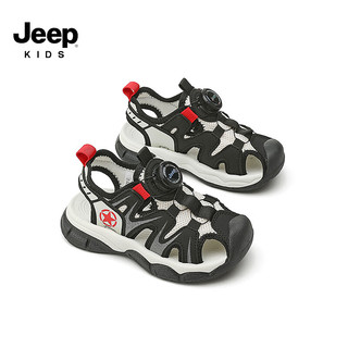 Jeep吉普儿童运动凉鞋夏款男童沙滩鞋2024中大童包头软底溯溪鞋 黑白色 33码 鞋内长约20.7cm