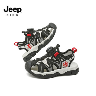 Jeep吉普儿童运动凉鞋夏款男童沙滩鞋2024中大童包头软底溯溪鞋 黑白色 33码 鞋内长约20.7cm