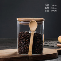 GOK 方形玻璃咖啡密封储物罐带木勺调料盒咖啡豆储存罐厨房用品盒咖啡器具 800毫升带木勺