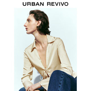 URBAN REVIVO 女士魅力氛围感系带V领外套 UWG140057 米白 XS