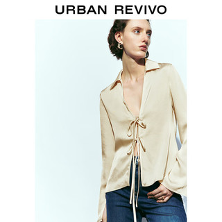 URBAN REVIVO 女士魅力氛围感系带V领外套 UWG140057 米白 XS
