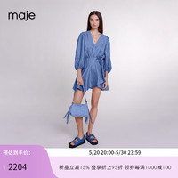 Maje2024春夏女装多巴胺蓝色泡泡袖收腰连衣裙短裙MFPRO03617 蓝色 T40