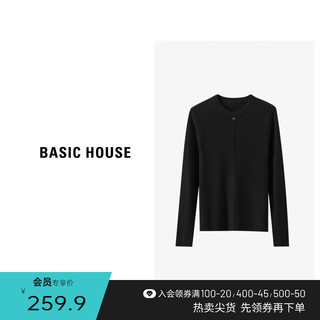 百家好（Basic House）绵羊毛圆领针织衫女简约设计感长袖毛衣B0633B5W612 曜石黑 M105-120