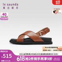 莱尔斯丹 le saunda2024夏季Y系列休闲交叉厚底套脚舒适增高真皮外穿凉鞋5M29104 棕色 LBL 36