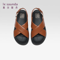 le saunda 2024夏季Y系列休闲交叉厚底套脚舒适增高真皮外穿凉鞋5M29104 棕色 LBL 36