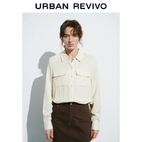 URBAN REVIVO UR2024春季新款女装休闲通勤显瘦宽松双口袋开襟衬衫UWH240005