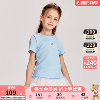 PawinPaw卡通小熊童装2024年夏季女童短袖 T Blue蓝色/50 120
