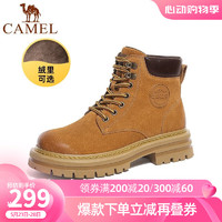 CAMEL 骆驼 马丁靴女新款户外大黄靴柔韧舒适女士工装靴子 LF222W7569R 土黄（加绒） 36