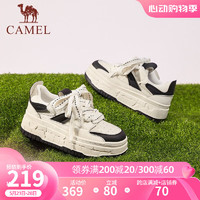 CAMEL 骆驼 新款设计感小众厚底板鞋透气平底休闲鞋 L23S283139米/黑 36