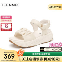 TEENMIX 天美意 凉鞋女百搭增高通勤女鞋2024夏CRD08BL4 米白色 35